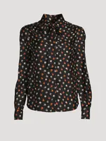 Cotton Tie-Neck Blouse Floral Print