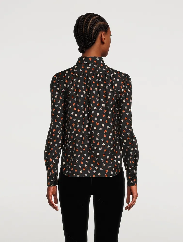 Cotton Tie-Neck Blouse Floral Print