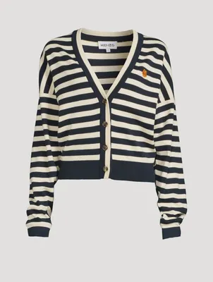 Crest V-Neck Cardigan Striped Print