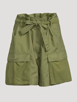 Cotton-Blend Belted Shorts