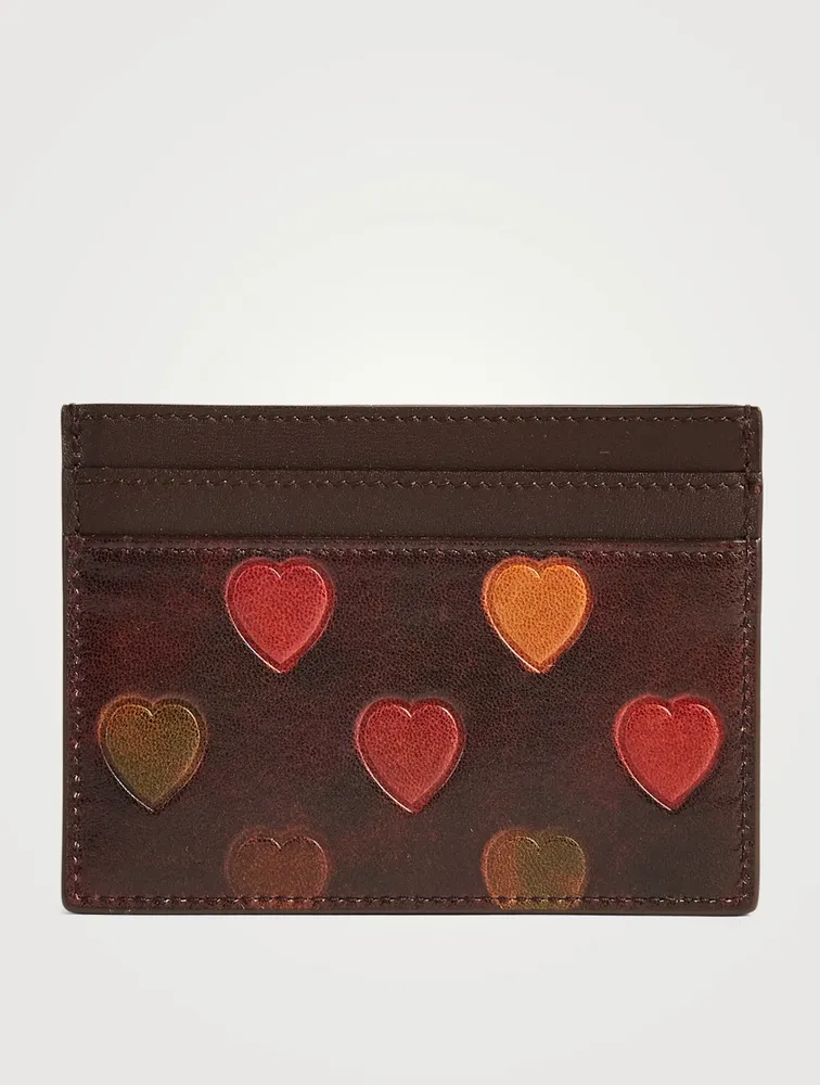 Heart-Embossed Leather Card Case