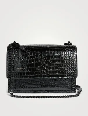 Medium Sunset YSL Monogram Croc-Embossed Leather Bag