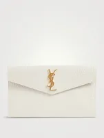 Medium Uptown YSL Monogram Croc-Embossed Leather Clutch