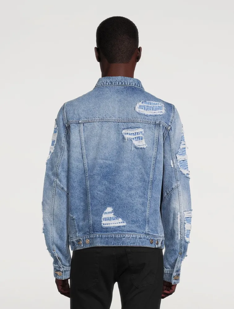 destroyed long denim jacket