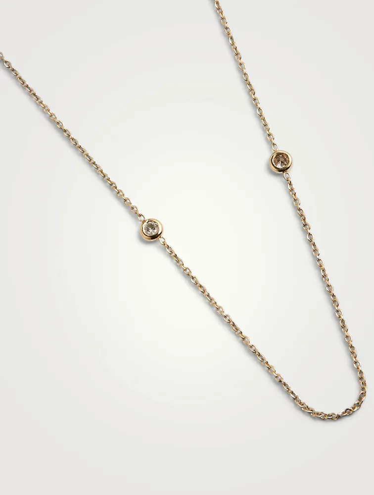 Six Diamond Bezel 10K Gold Chain Necklace