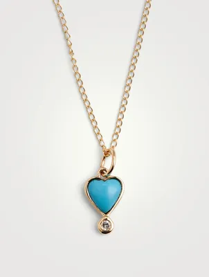 Turquoise Byrdie Heart 10K Gold Chain Necklace
