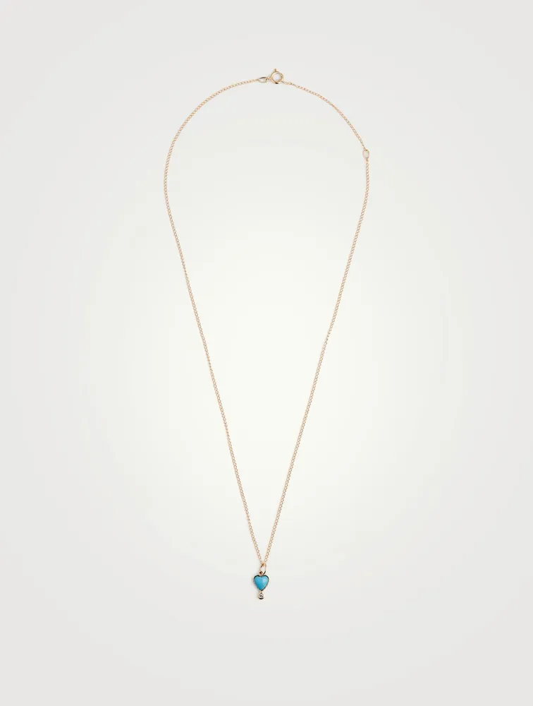 Turquoise Byrdie Heart 10K Gold Chain Necklace