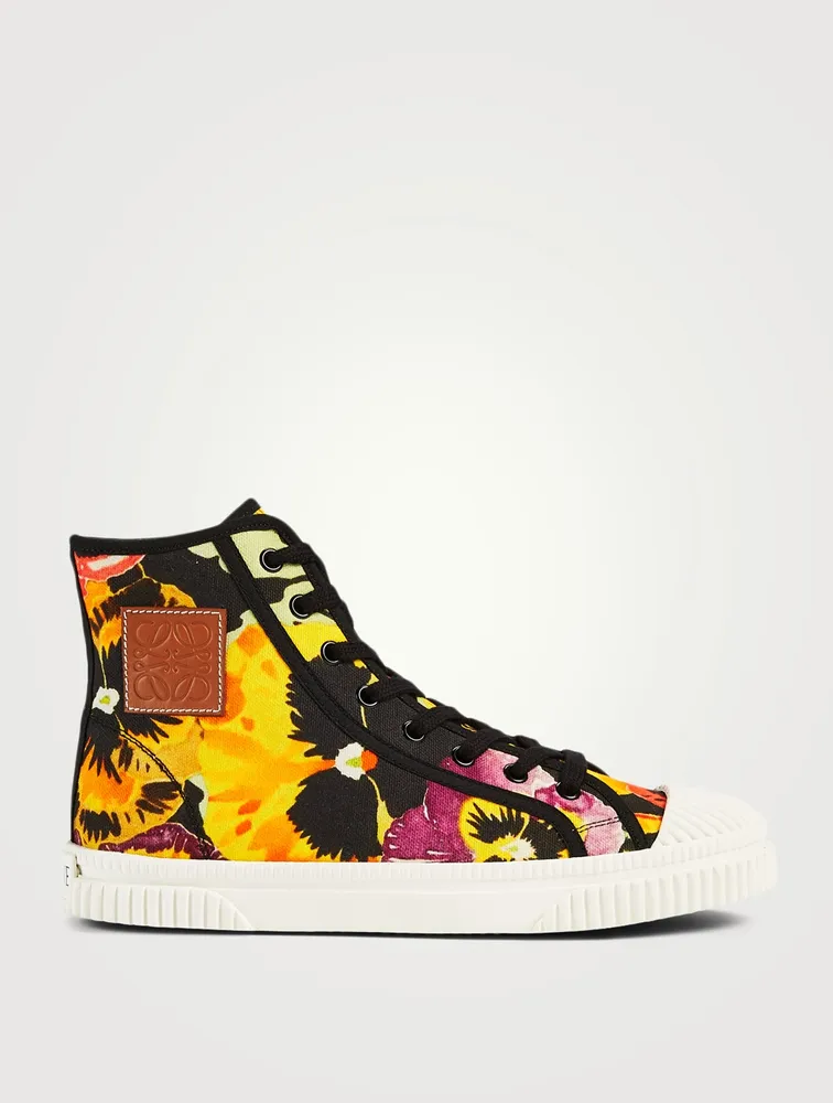 Cotton High-Top Sneakers Pansy Print