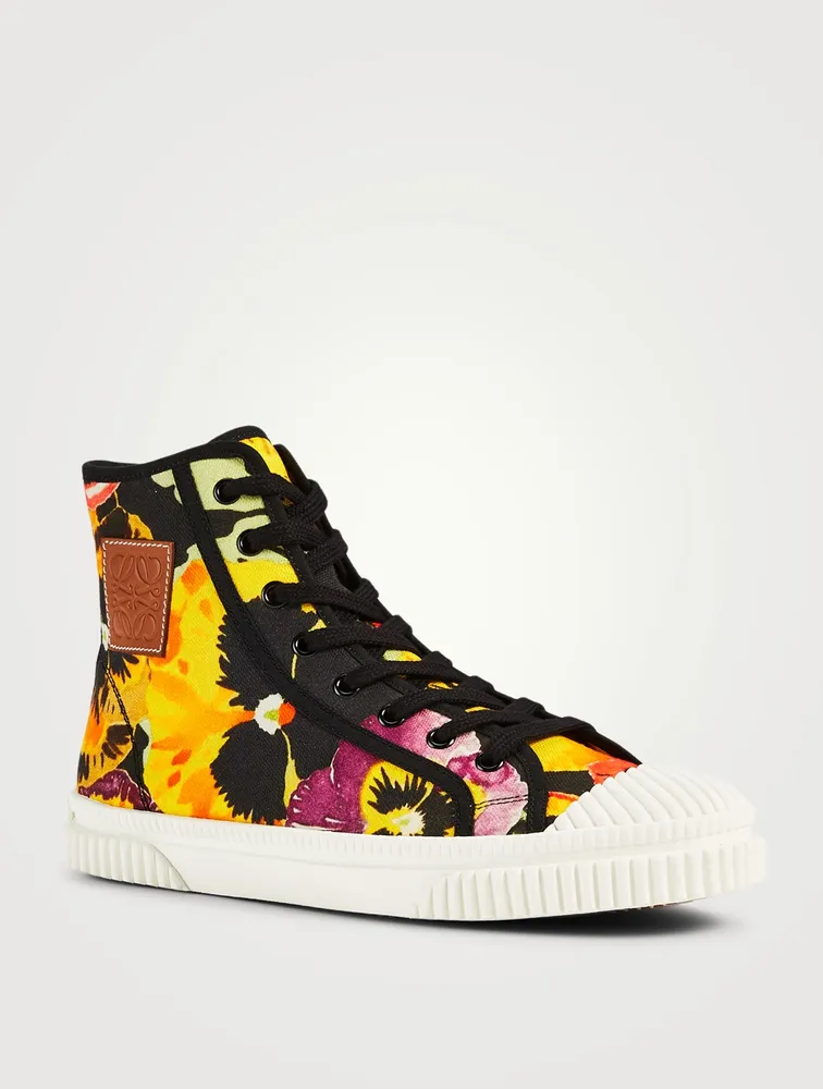 Cotton High-Top Sneakers Pansy Print