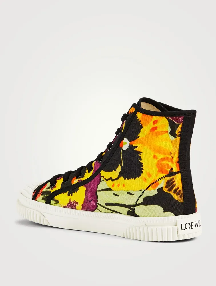 Cotton High-Top Sneakers Pansy Print