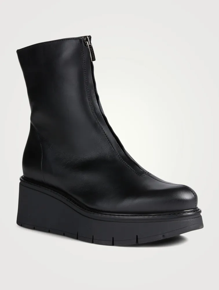 Gale Leather Zip-Up Wedge Ankle Boots