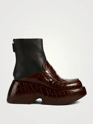 Croc-Embossed Leather Penny Loafer Boots