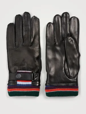 Leather Gloves With Striped Wool Cuffs