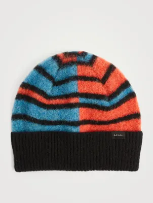 Lambswool Fluffy Hat In Striped Print