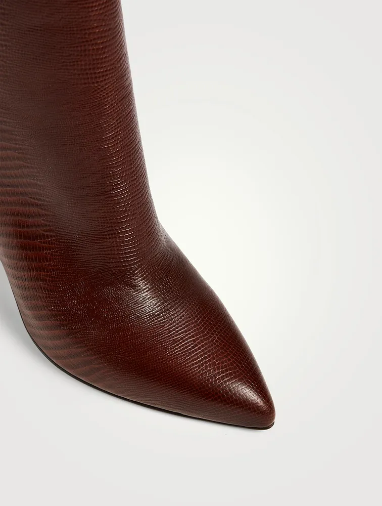 Lizard-Embossed Leather Knee-High Boots
