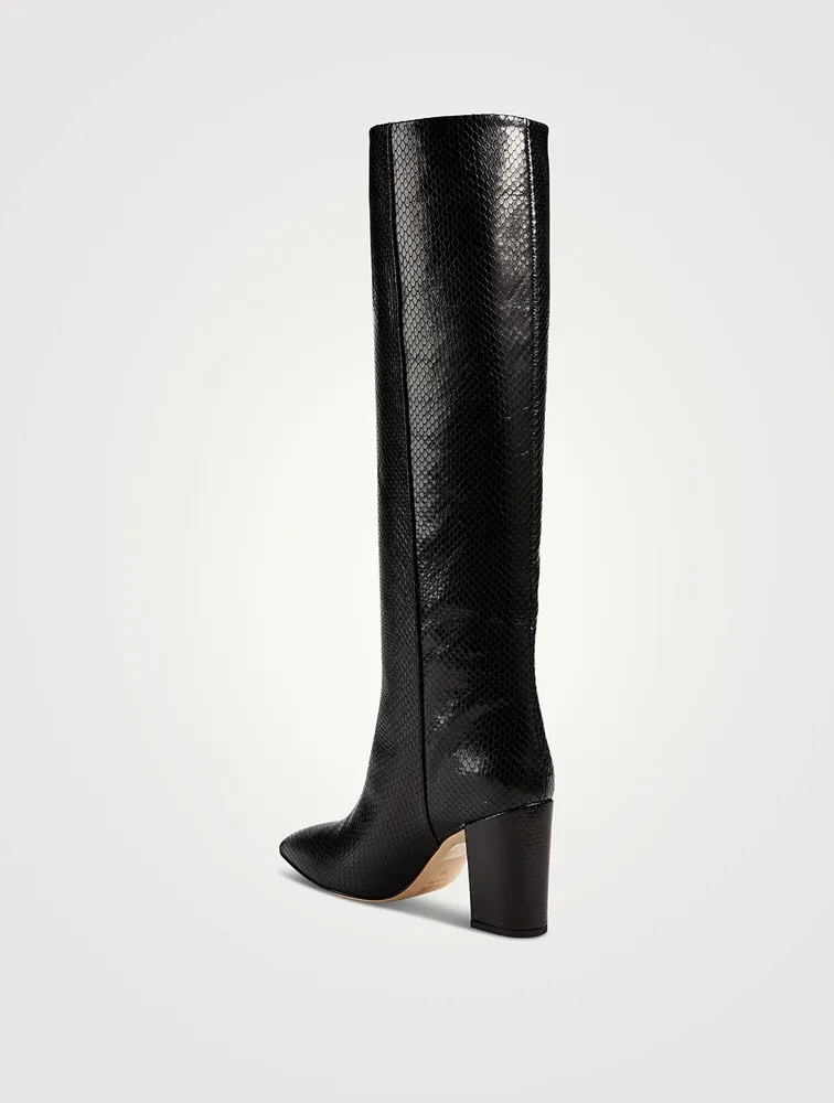 Python-Embossed Leather Knee-High Boots