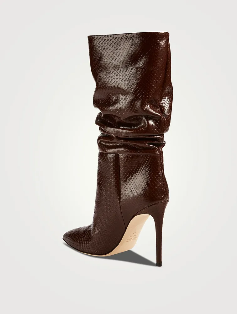 Brown Embossed leather mid-calf boots