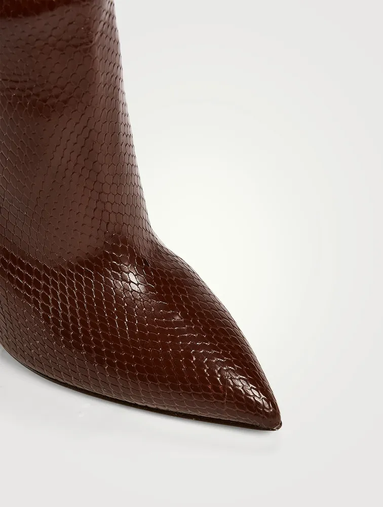 Slouchy Lizard-Embossed Leather Mid-Calf Boots