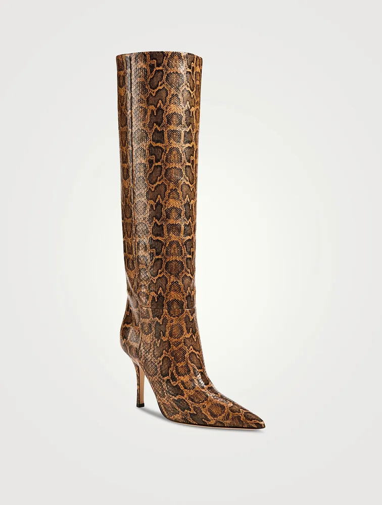 Mama Wide Python-Embossed Leather Knee-High Boots