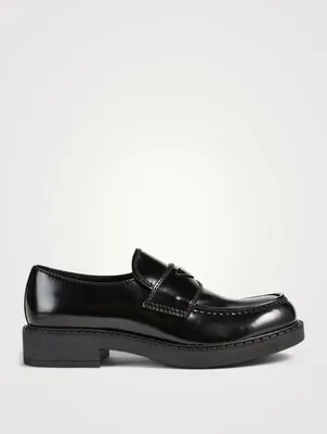 Chocoloate Leather Loafers With Triangle Logo