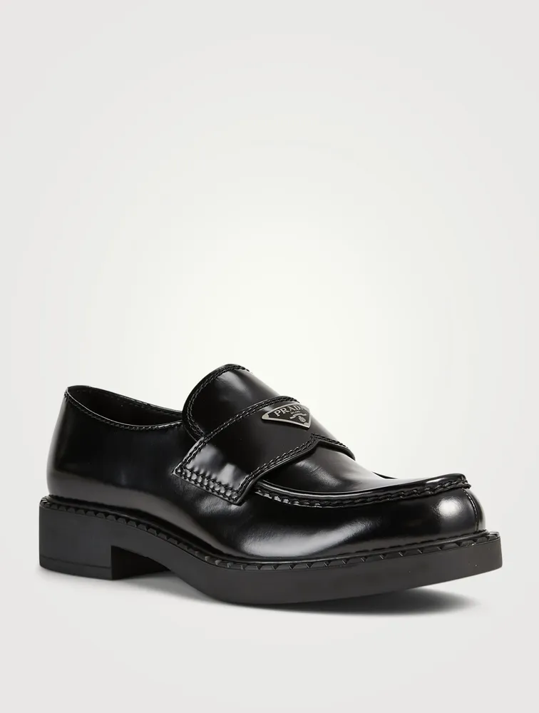 Chocoloate Leather Loafers With Triangle Logo