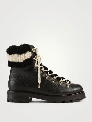 Eshe Leather Combat Boots With Shearling Trim
