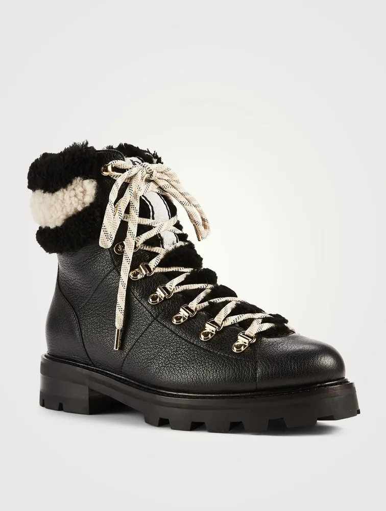 Eshe Leather Combat Boots With Shearling Trim