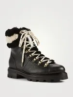 Eshe Leather Combat Boots With Shearling Trim