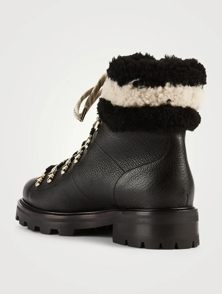 Eshe Leather Combat Boots With Shearling Trim