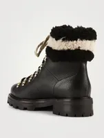 Eshe Leather Combat Boots With Shearling Trim