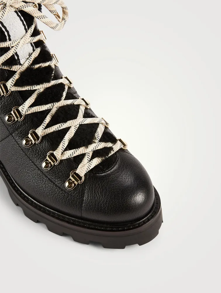 Eshe Leather Combat Boots With Shearling Trim