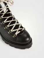 Eshe Leather Combat Boots With Shearling Trim