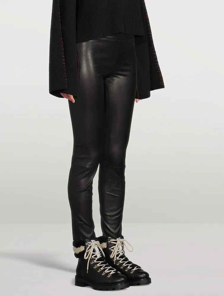 Eshe Leather Combat Boots With Shearling Trim