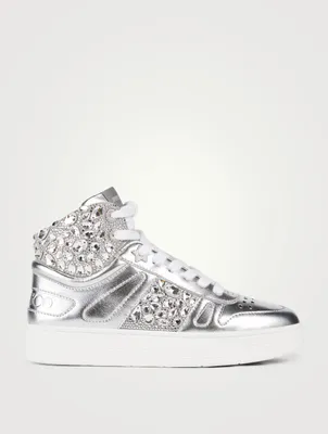 Hawaii Metallic Leather High-Top Sneakers With Crystals