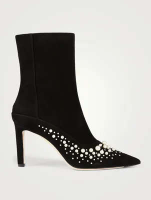 Mavie 85 Suede Ankle Boots With Pearls