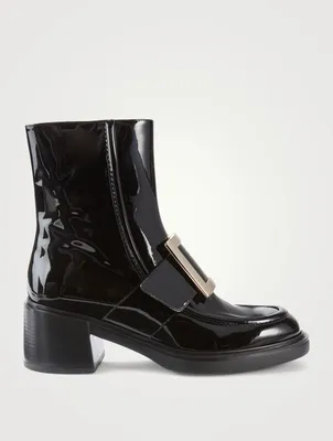 Viv' Rangers Metal Buckle Patent Leather Heeled Ankle Boots