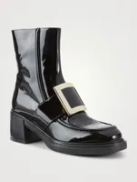 Viv' Rangers Metal Buckle Patent Leather Heeled Ankle Boots