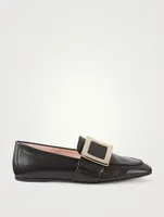 Soft Metal Buckle Leather Loafers