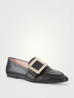 Soft Metal Buckle Leather Loafers