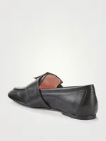 Soft Metal Buckle Leather Loafers