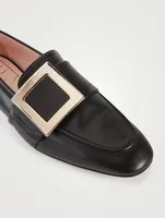 Soft Metal Buckle Leather Loafers