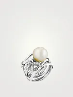 Romance 18K White Gold Ring With Pearl And Diamonds