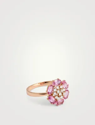 Bestow 18K Rose Gold Flower Ring With Pink Sapphire And Diamonds