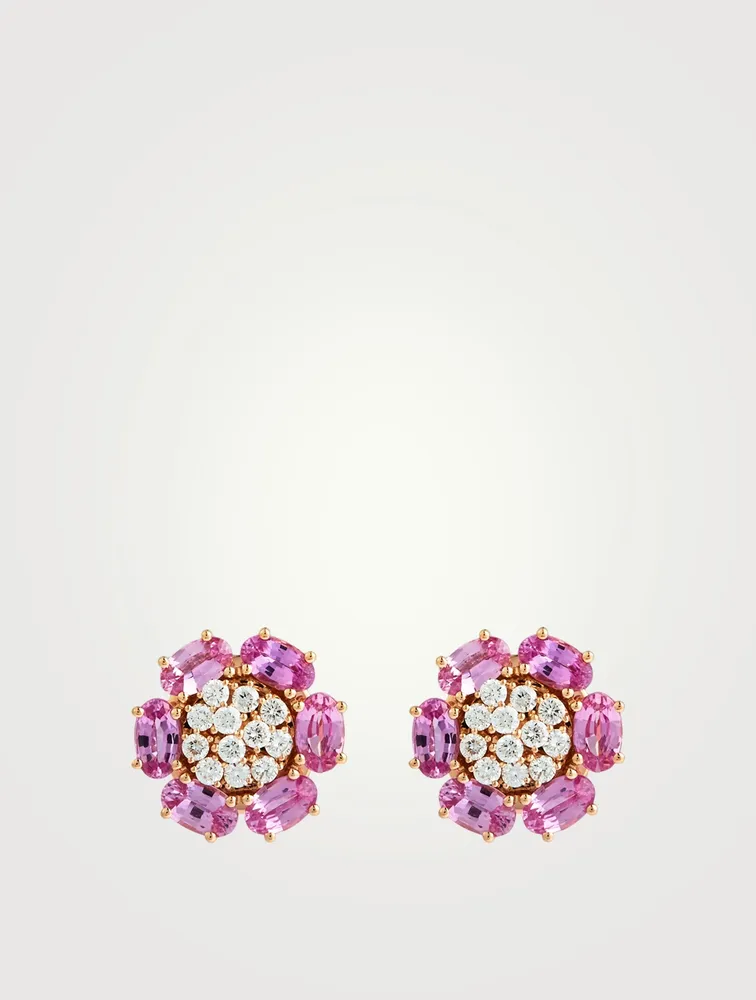 Bestow 18K Rose Gold Flower Earrings With Pink Sapphire And Diamonds