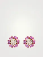 Bestow 18K Rose Gold Flower Earrings With Pink Sapphire And Diamonds
