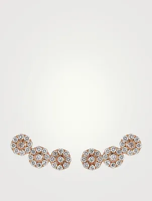 Diamond Flower 18K Rose Gold Climber Earrings With Diamonds