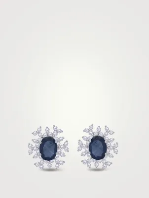 Bestow 18K White Gold Stud Earrings With Blue Topaz And Diamonds