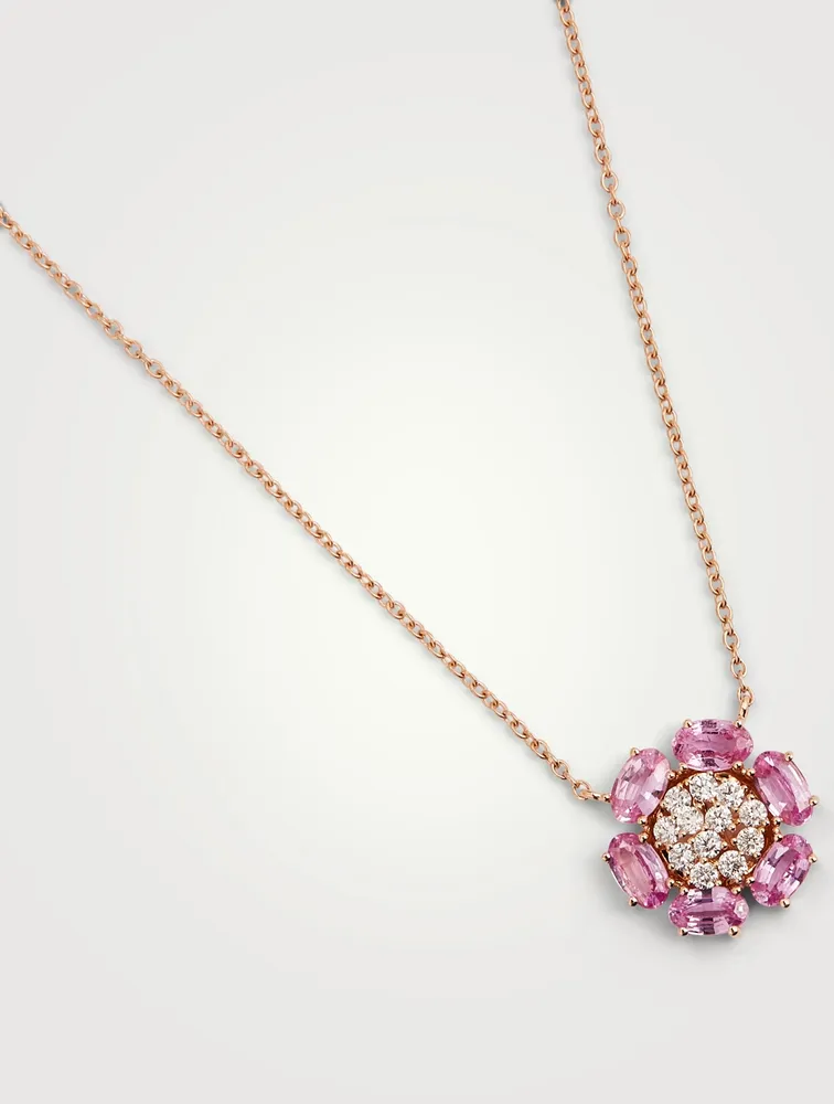 Bestow 18K Rose Gold Necklace With Pink Sapphire And Diamonds