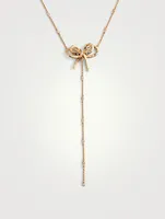 Romance 18K Rose Gold Ribbon Lariat Necklace With Diamonds