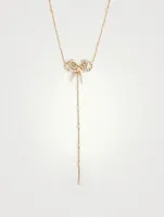Romance 18K Gold Ribbon Lariat Necklace With Diamonds